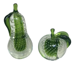 1950s Mid-Century Modern Green Murano Glass Pear and Apple Sculptures - 2 Pieces