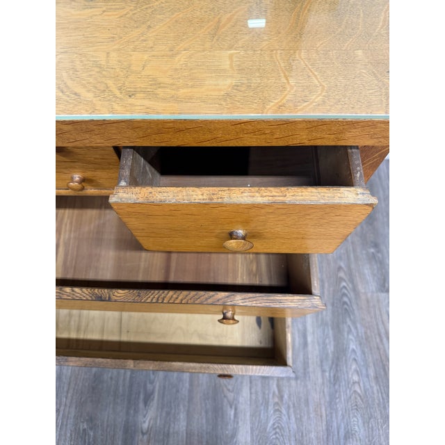 Antique American Empire Revival Oak Lowboy Dresser Chest of Drawers With Mirror For Sale - Image 15 of 18
