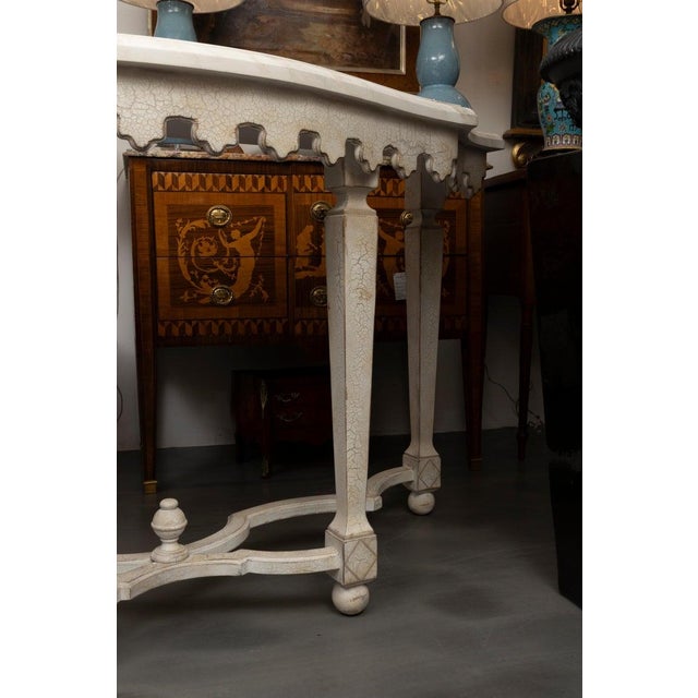 Antique White Swedish Faux-Crackle Console Table With Faux Marble Top For Sale - Image 8 of 8