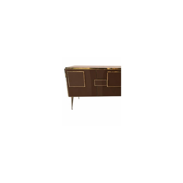 Three-Door Italian Sideboard in Chocolate Glass and Brass from Justfurnituress SRL For Sale - Image 4 of 10