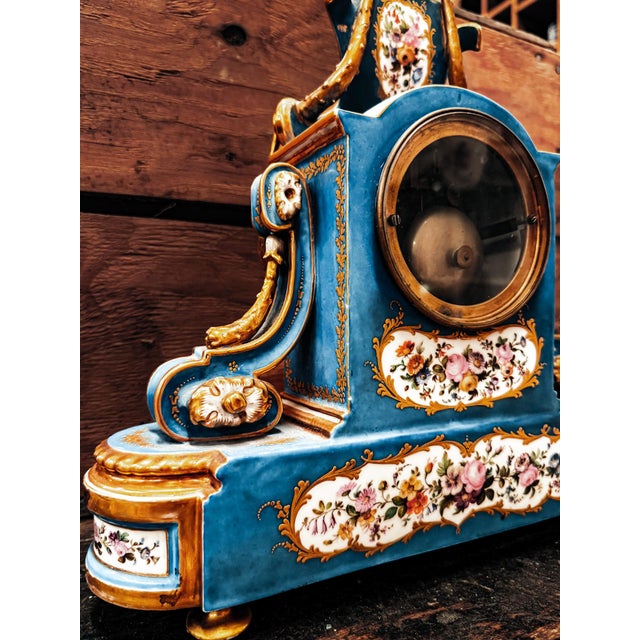 Gold 19th Century French Rihouet Porcelain Mantel Clock For Sale - Image 8 of 12