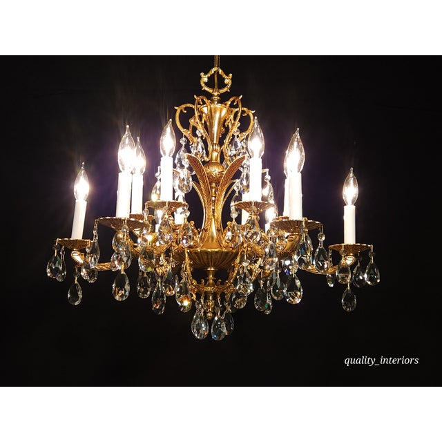 Huge French Vintage Dore Brass 6 Arm 12 Lite Glistening Lead Crystal ... - Glistening Textured Metal Chandelier Lighting