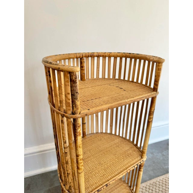 Mid 20th Century Burnt Tortoise Shell Bamboo Round Shelf For Sale - Image 4 of 8