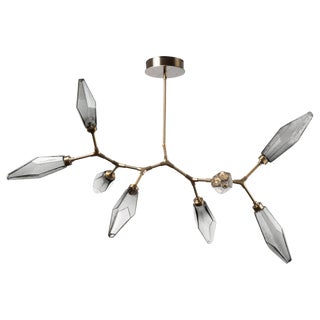 New in Box Modern Branch Chandelier Brass/Smoke Rock Crystal by Hammerton For Sale
