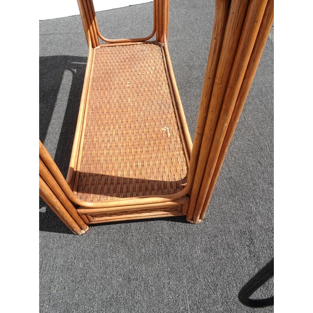 Vintage Rustic Console Sofa Table Tiki Palm Beach Style W Bamboo Rattan Leather For Sale - Image 10 of 11