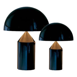 Large and Medium Black Atollo Table Lamps by Vico Magistretti for Oluce, Set of 2 For Sale
