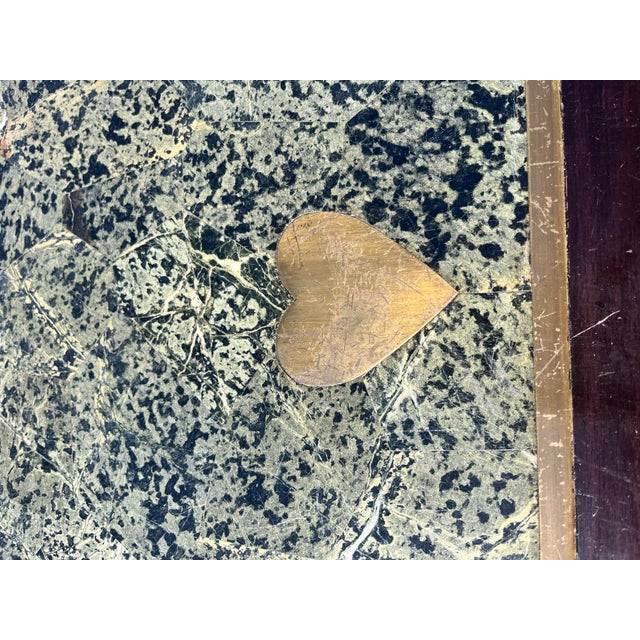 Brass 1970’s Maitland Smith Game Table Wood / Marble Top With Brass Inlay of Card Suits For Sale - Image 8 of 11