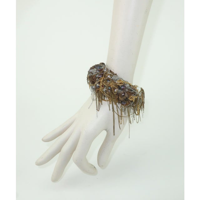 Late 20th Century Martin Bernstein Brutalist Mixed Metal & Pearl Cuff Bracelet For Sale - Image 12 of 13