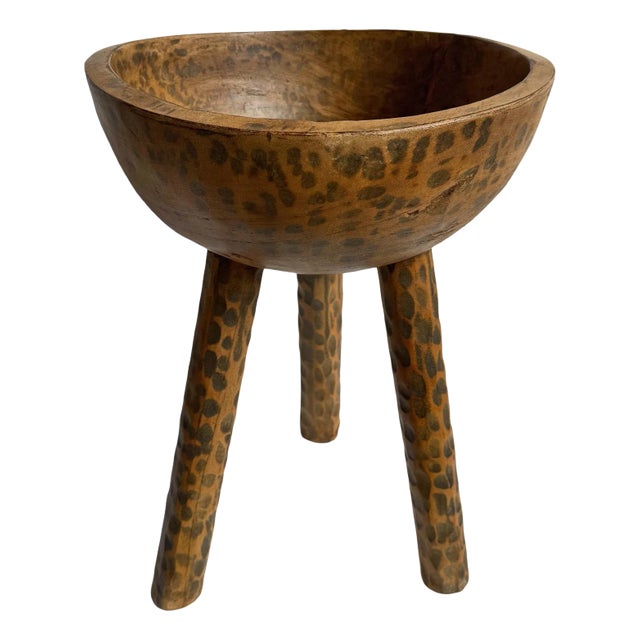 Vintage Rustic Wood Bowl on Legs For Sale
