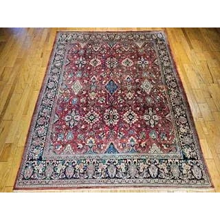 French Country Vintage Persian Mahal Sultanabad Rug, Hand-Knotted Wool, Geometric Pattern, Red & Blue, 9x13 For Sale - Image 3 of 11