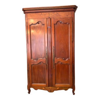 19th Century French Country Armoire Linen Press Wardrobe Cabinet For Sale