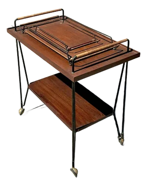 Vintage Swedish Teak Bar Cart With Serving Trays - Set of 3