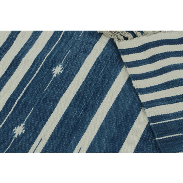 Textile Rug & Kilim's Contemporary Dhurrie Rug with White and Blue Stripes - 8x10 For Sale - Image 7 of 8