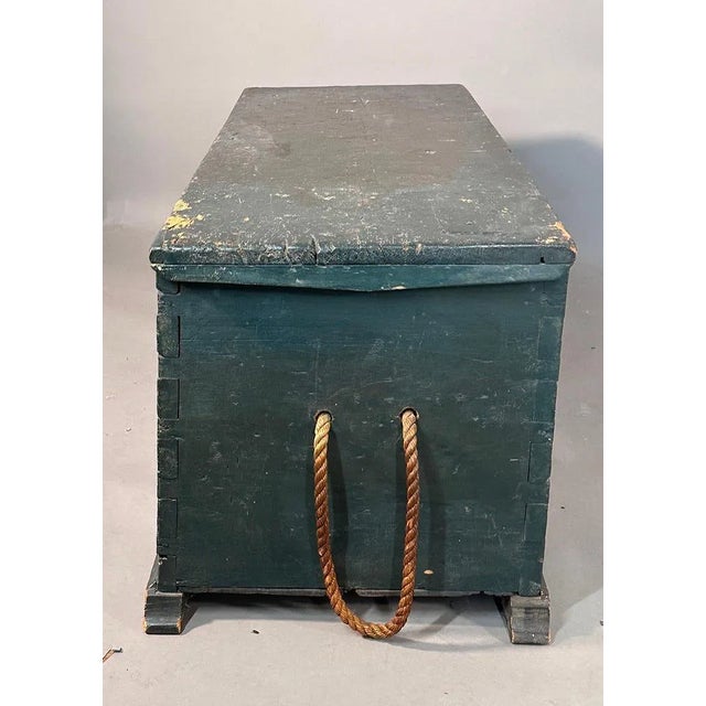 19th Century Dark Green-Blue Painted Maritime Sea Chest / Trunk, Ship John Speark, Rockland Maine For Sale In Houston - Image 6 of 12