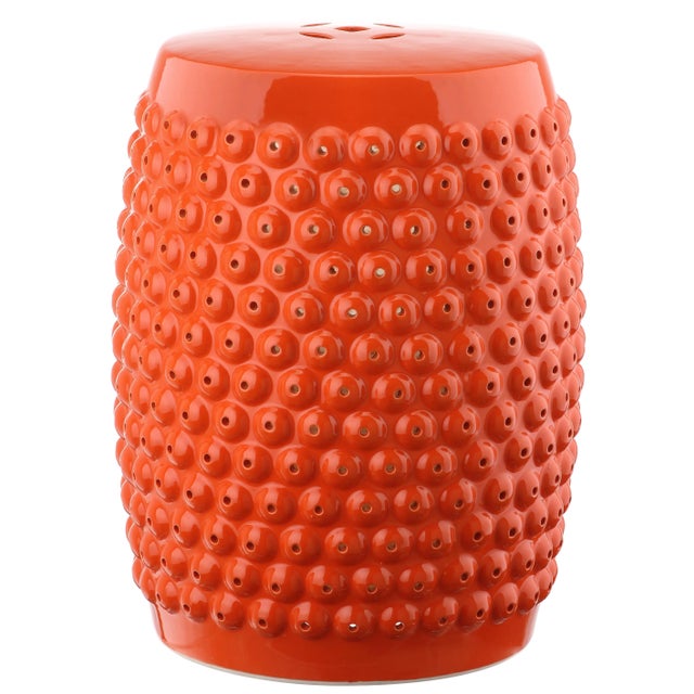 Nailhead Stool in Orange For Sale - Image 4 of 4