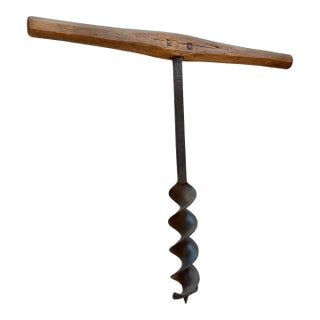 Antique Farmhouse Wood T Auger Drill, Barn Beam Drill For Sale