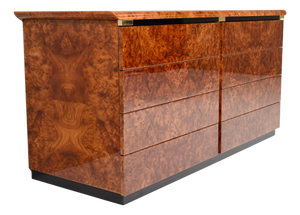 Italian Drawer Credenza in High Gloss Burl and Brass, Italy, 1970s
