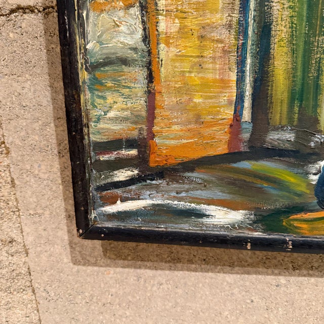 1970s Latin American Art Flower Vendor Oil on Wood For Sale - Image 11 of 12