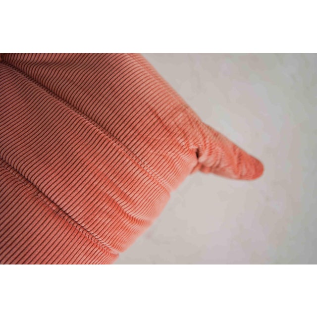 Coral Corduroy Togo Three-Seat Sofa by Michel Ducaroy for Ligne Roset For Sale - Image 5 of 10