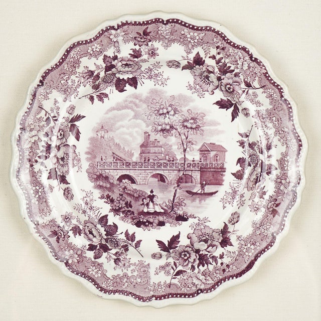 Ceramic Pair of Framed English Mulberry Transfer Tea Plates With Two Views of Philadelphia, C. 1835 For Sale - Image 7 of 9