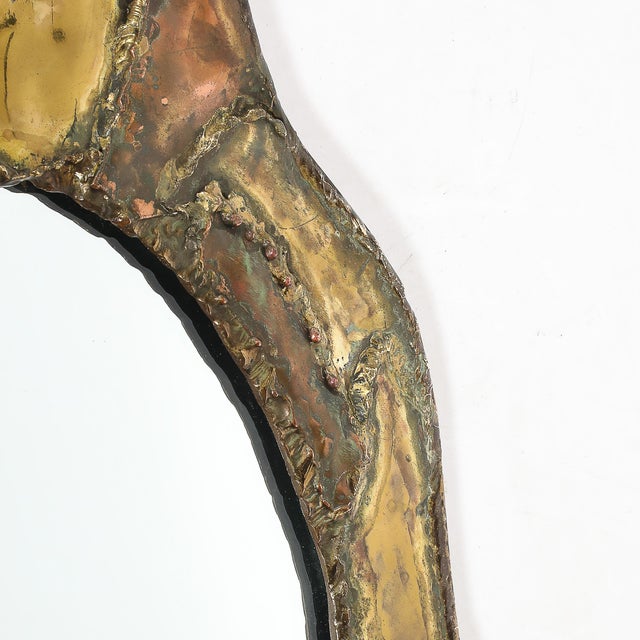 Mid-Century Brutalist Textural Welded Brass & Copper Bordered Signed Mirror For Sale - Image 15 of 16