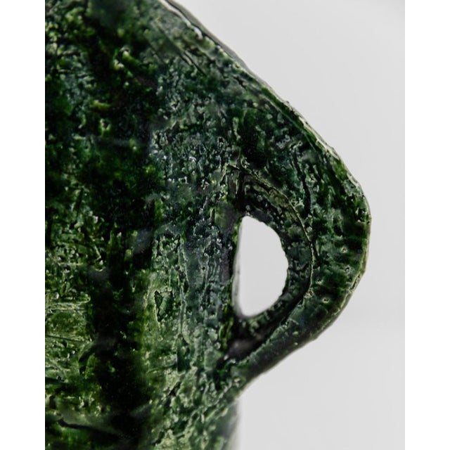 Vintage Handcrafted Green Glazed Studio Pottery Vase or Jug, 1970s For Sale - Image 4 of 11