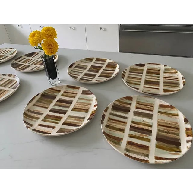 1990s Sherry Olsen "Owen" Series Ceramic Buffet Round Dinner Plates- Set of 8 For Sale - Image 4 of 7