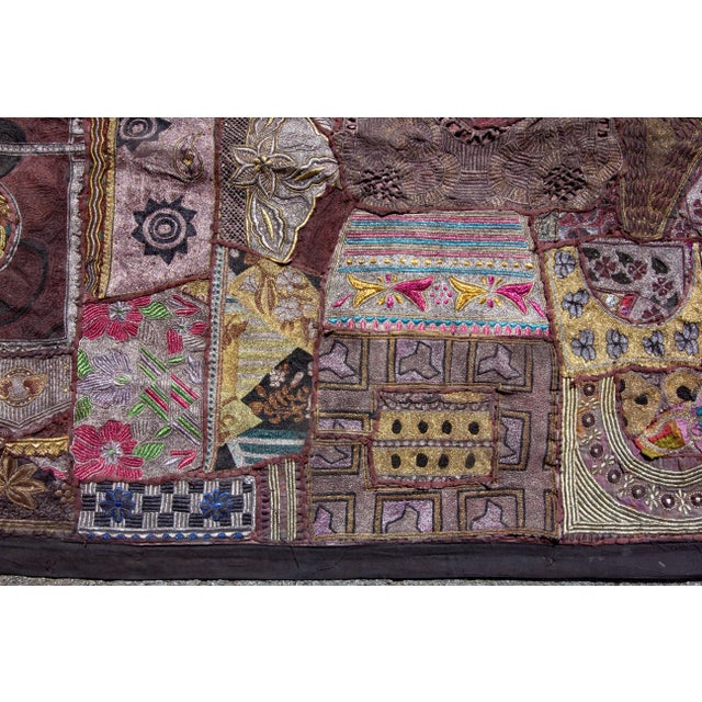 Indian Beaded & Embroidered Shisa Mosaic Textile Wall Hanging 8 Feet Long For Sale - Image 4 of 8