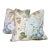 Lee Jofa Hollyhock Cotton Chintz Pillows in Blue/Leaf - Pair For Sale