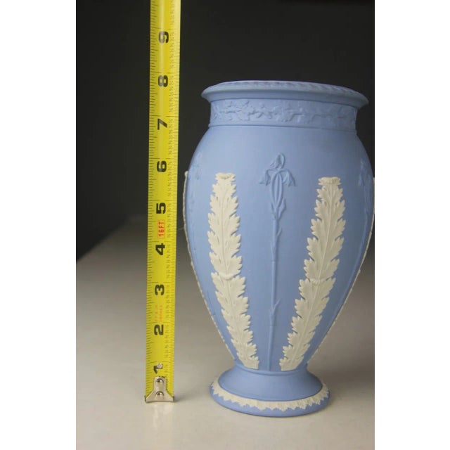 Vintage Wedgwood Acanthus and Bullrush Blue Jasperware Vase For Sale - Image 10 of 11
