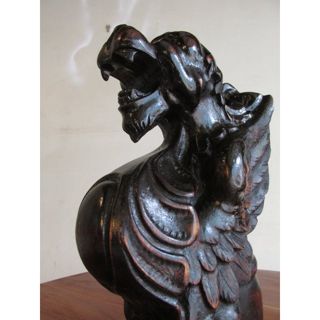 19th Century English Carved Wooden Griffins on Stands, a Pair For Sale - Image 12 of 15