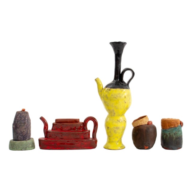 Postmodern Sculptural Pottery Tableware, 5 For Sale
