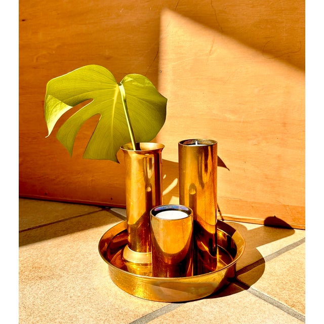 Scandinavian Modern Candleholders with Vase & Tray in Brass from Ekte Norsk Odel, Norway, 1960s, Set of 4 For Sale - Image 10 of 15