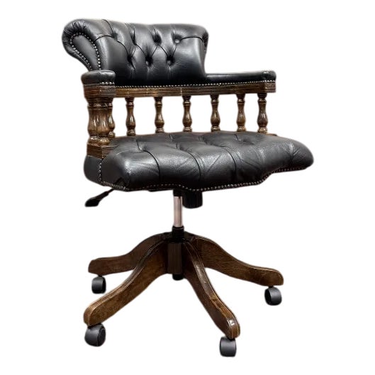 English Chesterfield Office Chair in Leather For Sale