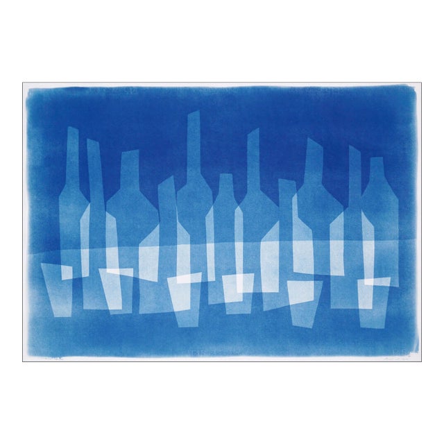 2023 "Double Vision Bar Scene" Modern Still Life Handmade Monotype Cyanotype For Sale