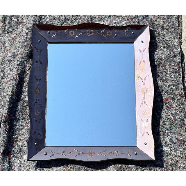 We are delighted to offer for sale absolutely sublime Rose glass Art Deco wall mirror with floral etchings. This mirror is...
