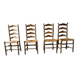 Late 20th Century Vintage High Ladder Back Rush Seat Dining Chairs - Set of 4 For Sale