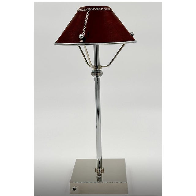 Rechargeable Steel Lamp with Leather Lampshade by Borges For Sale - Image 4 of 4