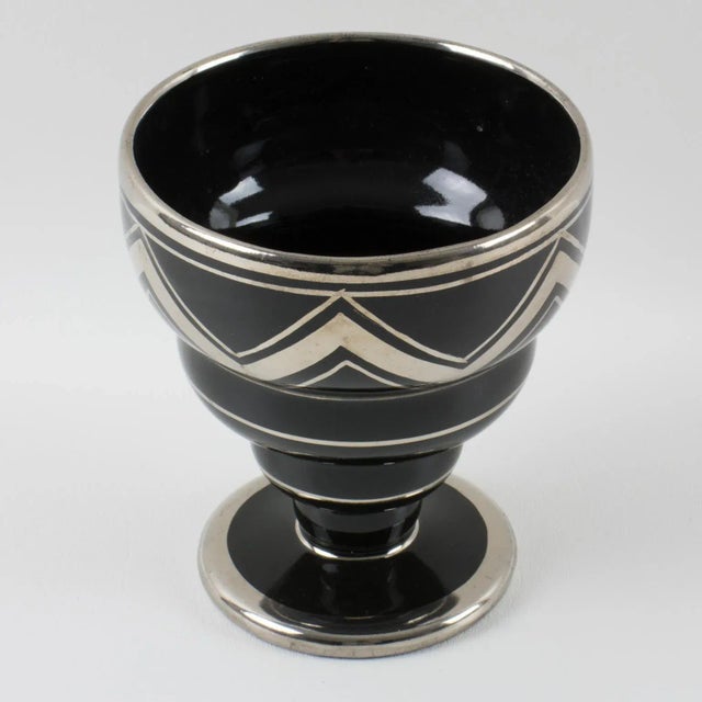 Art Deco Silver Overlay and Black Ceramic Vase by Ceram France, 1930s For Sale In Atlanta - Image 6 of 8