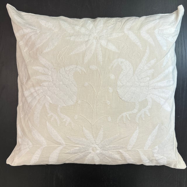 Figurative Hand Made and Hand Embroidered Cream on Cream Pillow With New Insert For Sale - Image 3 of 9