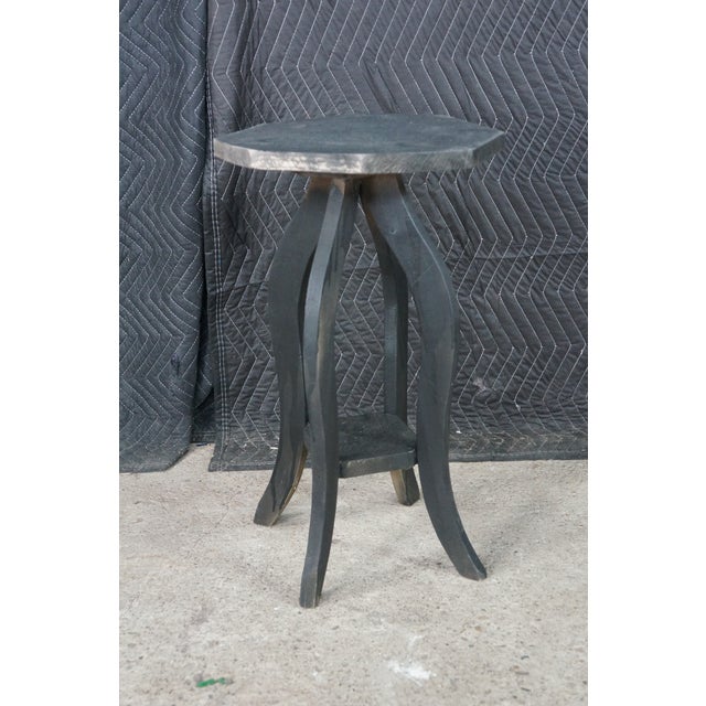 Vintage Arts & Crafts Oak Black Octagonal Plant Stand Pedestal Table 25" For Sale - Image 10 of 16