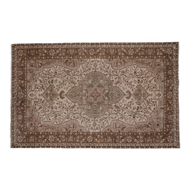 Vintage Turkish Floral Rug in Neutral Colors 5'5'' X 8'6'' For Sale