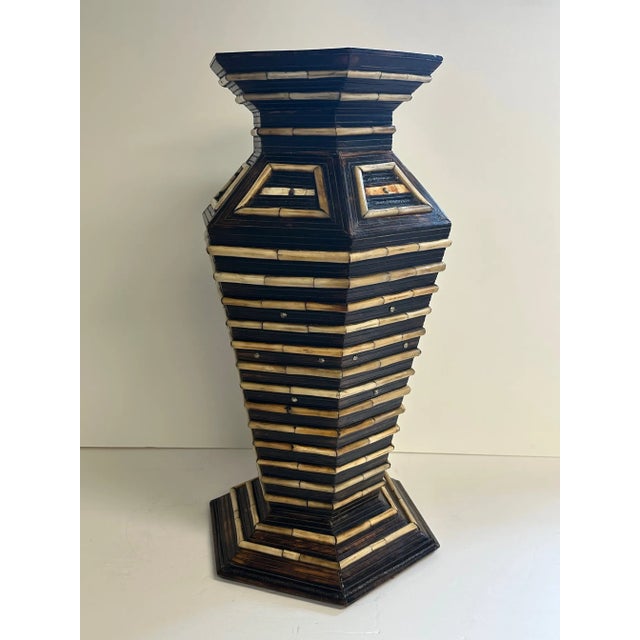Tribal Very Large Mixed Wood Brass & Bone Handmade Vase For Sale - Image 3 of 12