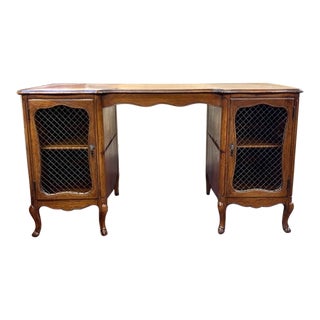 French Desk With Metal Mesh Door Fronts and Cabriolet Legs For Sale