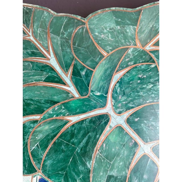 Metal 1980s Tessellated Green Stone Monstera Leaf Wall Mirror For Sale - Image 7 of 12