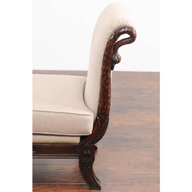 Brown French 1860s Empire Style Walnut Bench with Out-Scrolled Sides and Swan Figures For Sale - Image 8 of 10
