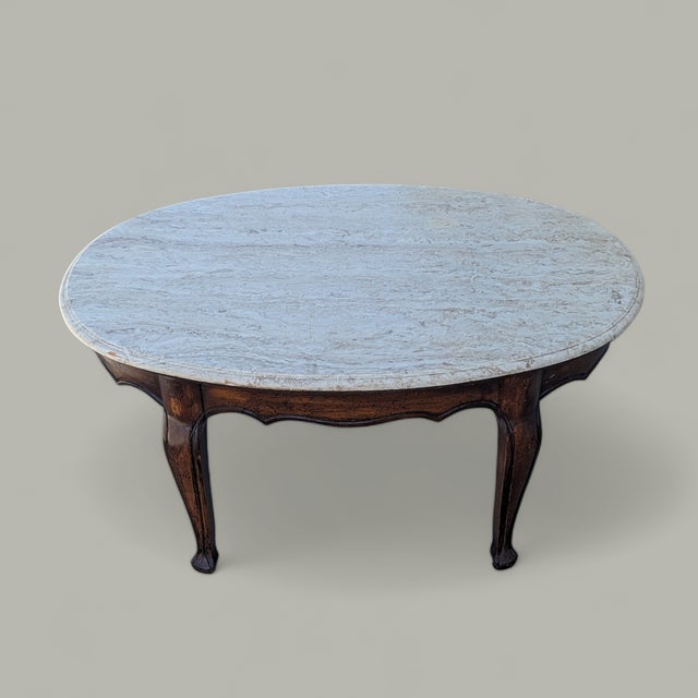 Vintage Faux Travertine-Top Coffee Table With Cabriole Legs, Marble For Sale - Image 12 of 15