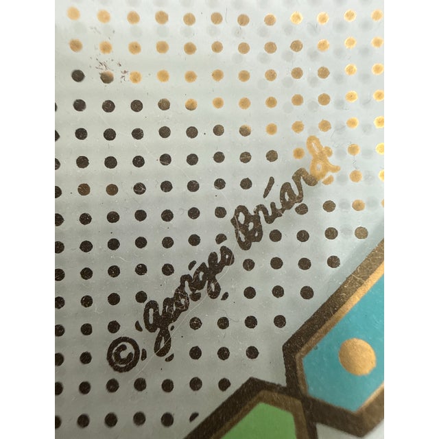 Vintage Georges Briard Lucite Serving Tray Hot Air Balloon MCM Gold Wood Handles Signed For Sale In Detroit - Image 6 of 10