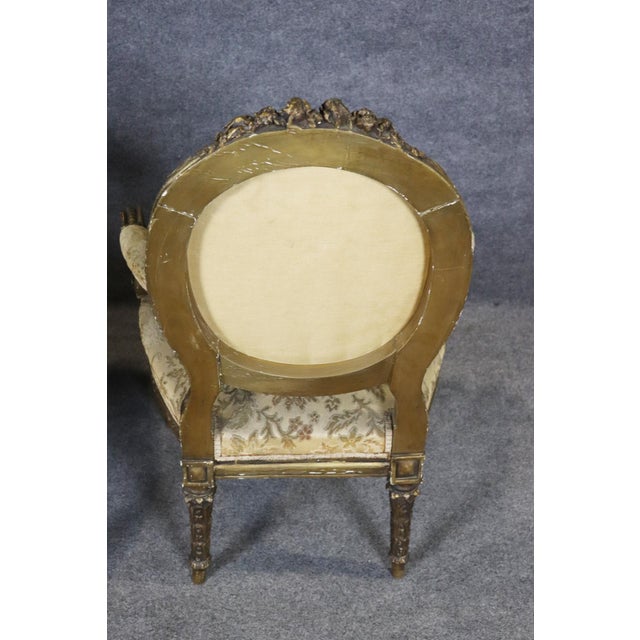 Metal Pair Louis XVI Gilt Frame Upholstered Armchairs For Sale - Image 7 of 12