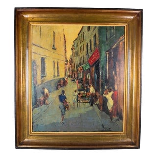 J. Van Campenhout, Rue Quincampoix, Parisian Street Scene, 1950s, Oil on Canvas, Framed For Sale